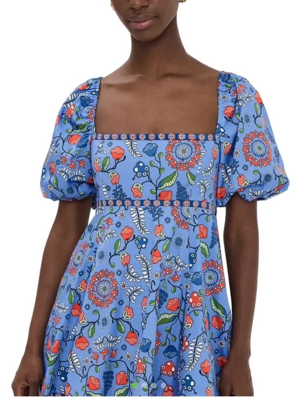 Hill House Blue Floral Square-Neck Puff-Sleeve Dress